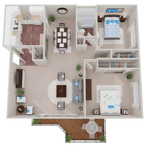 Floor plan for 2 beds, 1 bath, 990 sqft